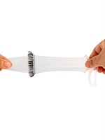 Закрытая насадка на пенис с подхватом мошонки и стимулирующими «ресничками» 529527