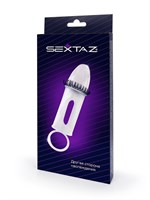 Закрытая насадка на пенис с подхватом мошонки и стимулирующими «ресничками» 529527