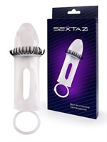 Закрытая насадка на пенис с подхватом мошонки и стимулирующими «ресничками» 529527