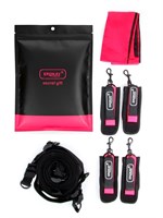 Черно-розовый эротический набор: фиксатор, оковы, наручники, повязка 529543