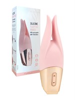 Нежно-розовый мини-вибратор с раздвоенным кончиком - 12,3 см. 529557