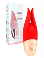 Красный мини-вибратор с раздвоенным кончиком - 12,3 см. 529558