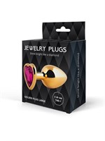 Золотистая анальная пробка с малиновым кристаллом - 9 см. 529670