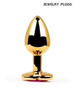 Золотистая анальная пробка с малиновым кристаллом - 9 см. 529670