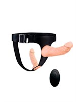 Женский страпон с 2 насадками, вибрацией и пультом ДУ 529674