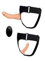 Женский страпон с 2 насадками, вибрацией и пультом ДУ 529674