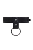 Черный узкий однослойный ошейник с серебристым поводком-цепочкой 529794