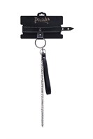 Черный узкий однослойный ошейник с серебристым поводком-цепочкой 529794