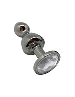 Серебристая анальная втулка Wooomy Lollypop M с прозрачным кристаллом - 9,4 см. 529866