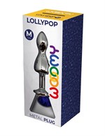 Серебристая анальная втулка Wooomy Lollypop M с синим кристаллом - 9,4 см. 529868