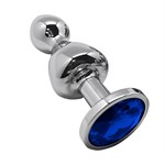 Серебристая анальная втулка Wooomy Lollypop L с синим кристаллом - 10,5 см. 529870