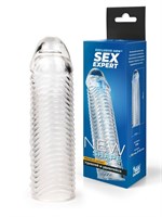 Прозрачная закрытая насадка на пенис с ребрышками - 16 см. 530057