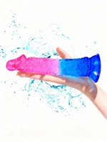 Яркий розово-синий фаллоимитатор с присоской 530556