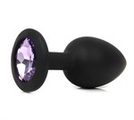 Черная анальная пробка с сиреневым кристаллом - 7,3 см. 530613