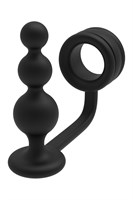 Черное эрекционное кольцо с анальной елочкой Cockring With Beaded Anal Plug 531221
