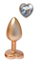 Золотистая анальная пробка с прозрачным кристаллом-сердцем Pearl Gold Plug Small 531223