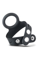 Черное эрекционное кольцо с подхватом мошонки на кнопках VS6 531237