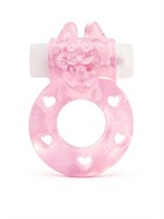 Розовое эрекционное виброкольцо в форме зайчика 531369