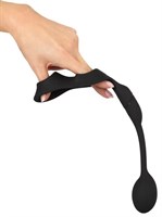 Черное виброкольцо с анальной пробкой Cock Ring with RC Butt Plug 531651