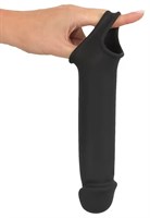 Черная вибронасадка для пениса с хомутом для мошонки и пультом ДУ Remote Controlled Penis Extension 531657