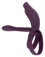 Фиолетовая насадка на член с клиторальным отростком и пультом ДУ RC Couple’s Vibrator 2 531658