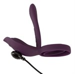 Фиолетовая насадка на член с клиторальным отростком и пультом ДУ RC Couple’s Vibrator 2 531658