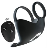 Черная вибронасадка для эрекции и стимуляции мошонки Cock ring with RC ball massager 531690
