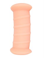 Телесный двусторонний мастурбатор с вибропулей и эрекционными кольцами в комплекте 531827