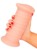 Телесный двусторонний мастурбатор с вибропулей и эрекционными кольцами в комплекте 531827