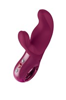 Бордовый вибратор с клиторальным стимулятором Miss Bi - 17 см. 531847