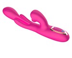 Розовый вибратор со стимуляцией клитора и фингерингом - 23,5 см. 532198
