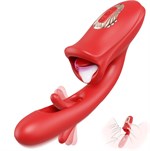 Красный вибратор с функциями фингеринга и лизания - 25,1 см. 532199