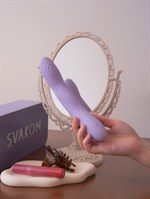 Сиреневый интерактивный вибромассажёр Selena с поступательными движениями и нагревом - 21 см. 532439