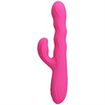 Розовый вибростимулятор-кролик с волновыми движениями Winters - 25,2 см. 532493