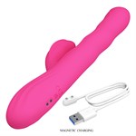 Розовый вибростимулятор-кролик с волновыми движениями Winters - 25,2 см. 532493