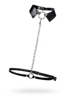 Черная портупея-чокер с поводком и карабином в виде кольца 532557