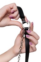 Черная портупея-чокер с поводком и карабином в виде кольца 532557