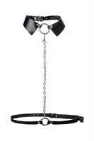 Черная портупея-чокер с поводком и карабином в виде кольца 532557