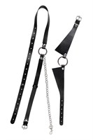 Черная портупея-чокер с поводком и карабином в виде кольца 532557