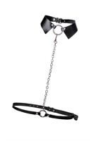 Черная портупея-чокер с поводком и карабином в виде кольца 532557