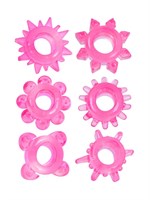 Набор из 6 розовых эрекционных колец с различным рельефом 532591