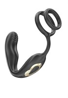 Черная анальная пробка с вращением и эрекционными кольцами 532596