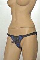 Сине-чёрные трусики с плугом Kanikule Strap-on Harness Anatomic Thong - фото 52611