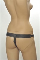 Чёрные трусики для фиксации насадок кольцом Kanikule Leather Strap-on Harness  Anatomic Thong - фото 52630