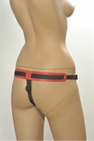 Красно-чёрные трусики для фиксации насадок кольцом Kanikule Leather Strap-on Harness  Anatomic Thong - фото 52633