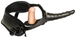 Женский страпон с чёрной насадкой и вагинальной пробкой - 17,5 см. - фото 152980