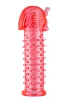 Красная насадка на пенис с шипами и кольцами  Фараон  - 14 см. - фото 52718