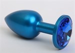 Синяя анальная пробка с синим стразом - 7,6 см. - фото 153615