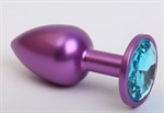 Фиолетовая анальная пробка с голубым стразом - 7,6 см. - фото 1394569