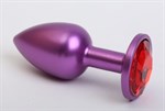 Фиолетовая анальная пробка с красным стразом - 7,6 см. - фото 1394571